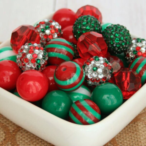 Christmas Beads - Wholesale Chunky Beads - Bubblegum Bead Mix - Rhinestone Beads - Sparkle Beads - Sparkly Beads - Chunky Necklace Beads