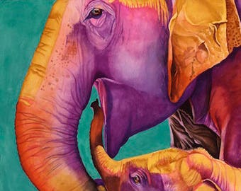 Arte elefante "Hija # 2" - Firmado Giclee Reproducción Impresión Acuarela Pintura Vida silvestre Obras de arte Decoración de pared Regalo Sinclair Stratton