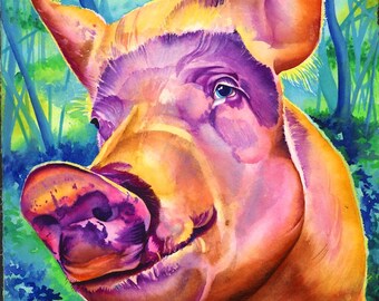 Pig Art "Harrison" - Firmado Giclee Reproducción Impresión Acuarela Pintura Cerdo Obra de arte Decoración de pared Regalo Sinclair Stratton