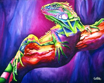 Iguana Art "Iggy" - Firmado Giclee Reproducción Impresión Acuarela Pintura Vida Silvestre Reptil Obra de Arte Decoración de pared Regalo Sinclair Stratton