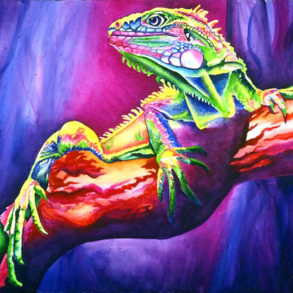 Iguana Art "Iggy" - Signed Giclee Reproduction Print Watercolor Painting Wildlife Reptile Artwork Wall Decor Gift Sinclair Stratton