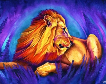 Lion Art Purple "Papa" - Firmado Giclee Reproducción Impresión Acuarela Pintura Vida Silvestre Obra de Arte Decoración de pared Regalo Sinclair Stratton