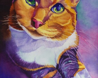 Cat Art "Lucie Lou" - Firmado Giclee Reproducción Impresión Acuarela Pintura Arte Decoración de pared Regalo Sinclair Stratton
