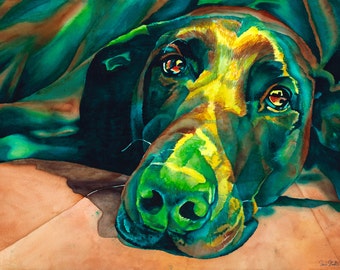 Dog Art "Ozzy" - Firmado Giclee Reproducción Impresión Acuarela Pintura Arte Decoración de pared Decoración Verde Regalo Sinclair Stratton