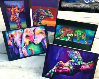 Juego de 5 tarjetas de felicitación de vida silvestre en blanco con sobres del artista animal Sinclair Stratton.
