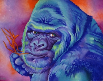 Silverback Gorilla Art "Kelly's Guy" - Firmado Giclee Reproducción Impresión Acuarela Pintura Vida Silvestre Obra de arte Decoración de pared Sinclair Stratton