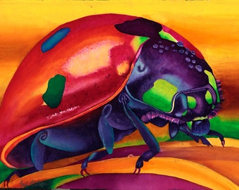 Ladybug Art - Firmado Giclee Reproducción Impresión Acuarela Pintura Vida Silvestre Obra de arte Decoración de pared Regalo Sinclair Stratton