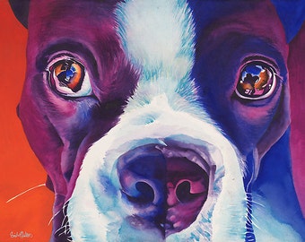 Boston Terrier Dog Art "Bender" - Firmado Giclee Reproducción Impresión Acuarela Pintura Arte Decoración de pared Regalo Sinclair Stratton