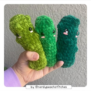 Pickle Crochet Plushie, Emotional Support Pickle, Cucumber Plush, Amigurumi Pickle, Plushie Pickle, Kawaii, Large Pickle, NerdyPeachStitches