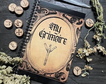 Algiz Grimoire: Runes Spiral Notebook with Blank Pages