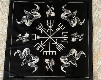 Vegvisir Altar Cloth | Bandana, Tapestry, Skull, Datura, Heathen, Icelandic Magickal Stave, Norse