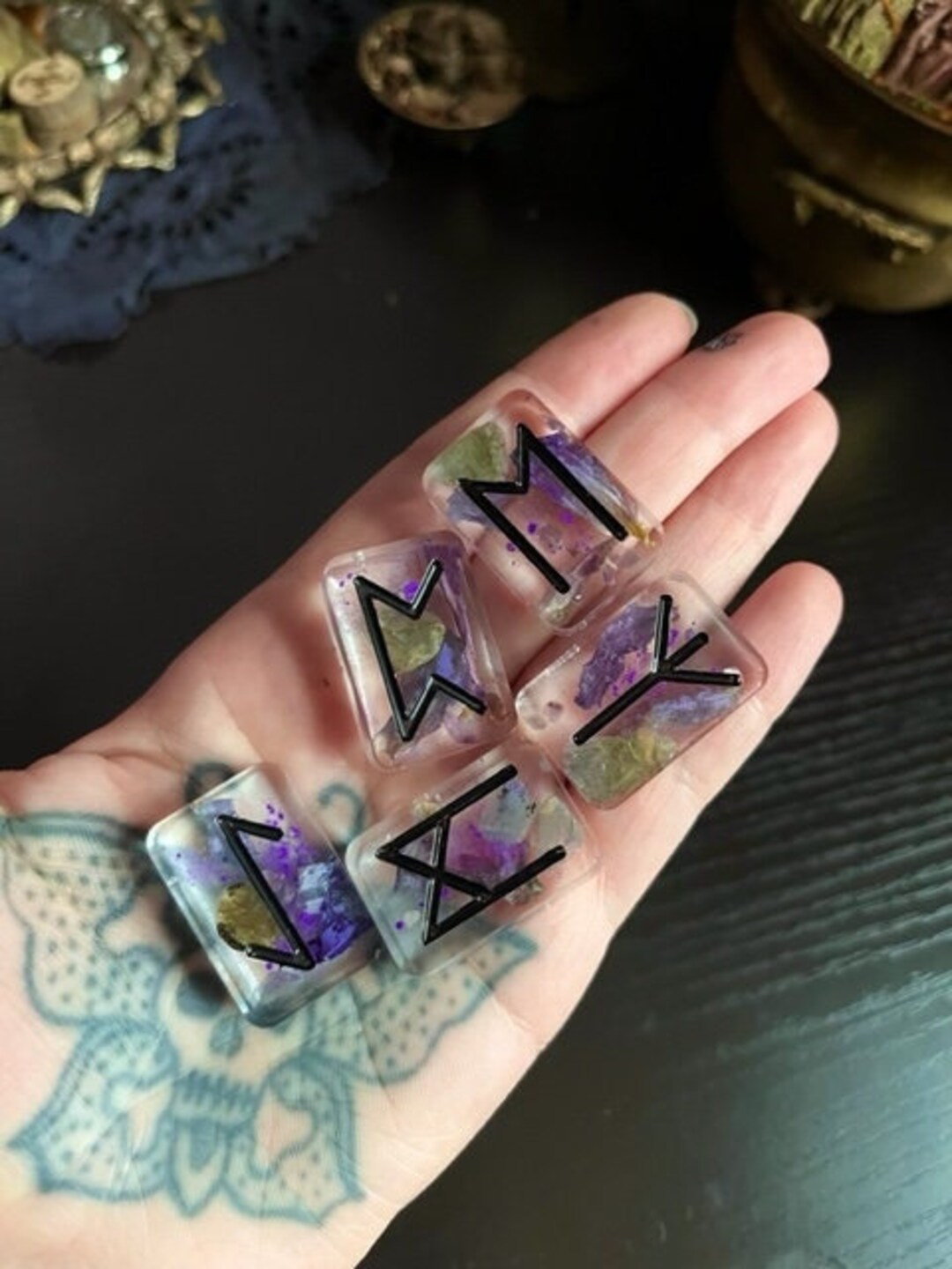 Runes Labradorite, Amethyst, Blue Lotus | Elder Futhark, Divination - Etsy