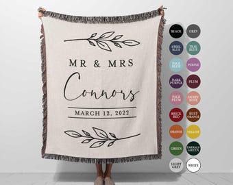 Personalized Wedding Keepsake Blanket, Mr and Mrs Woven Throw, Cotton Anniversary Gift for Couple