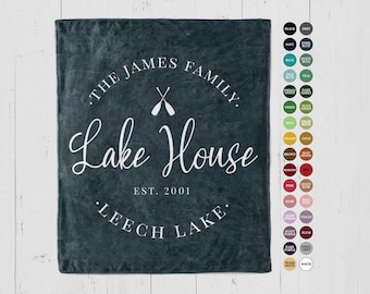 Custom Lake House Throw Blanket: Personalized Family Name Decor