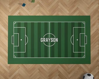 Personalized Kids Soccer Rug Play Mat: Custom Sports Field Playroom Decor