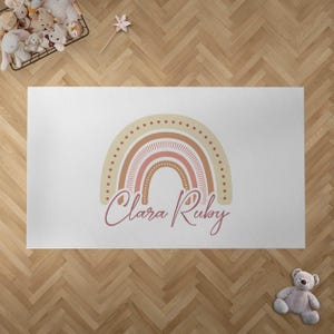 Benutzerdefinierte Regenbogen Mädchen Teppich rosa Spielmatte mit Name personalisiert, Kinderzimmer Dekor Baby Mädchen Geschenk, Teppich, Spielzimmer waschbar Teppich