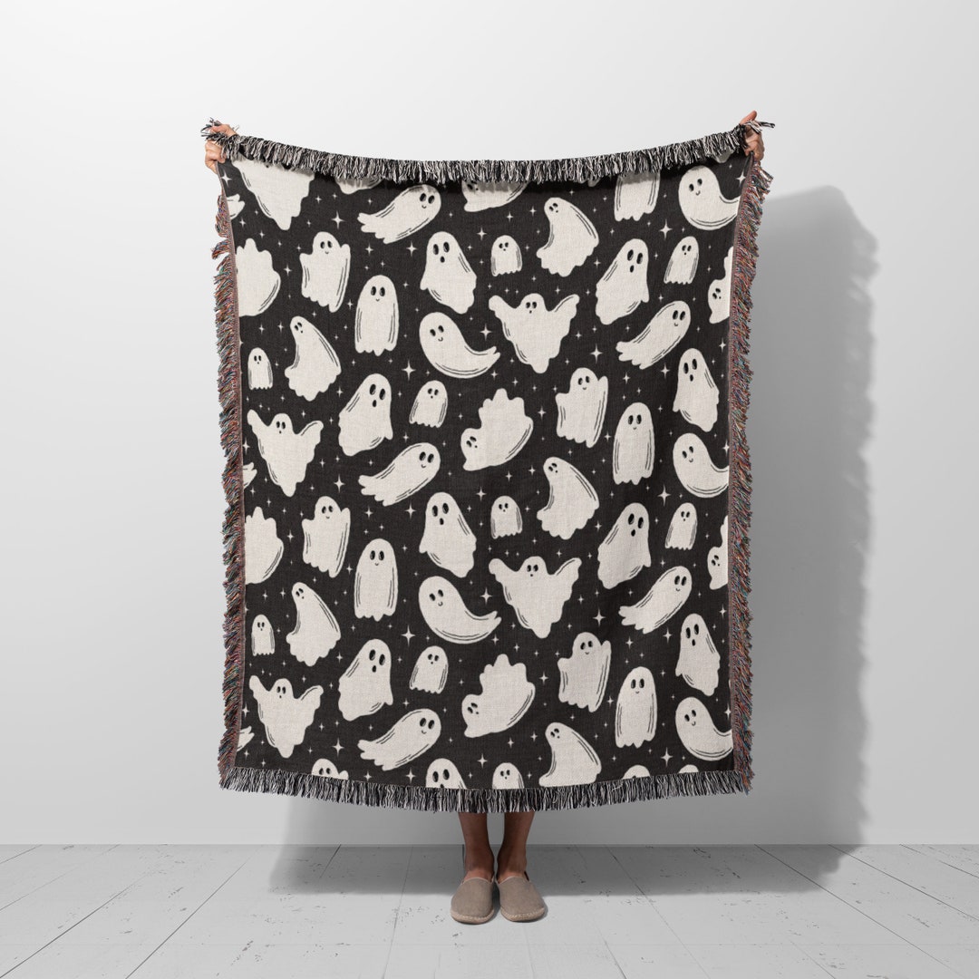 Ghost Throw Blanket Halloween Decor, Ghost Woven Tapestry Blanket, Cute