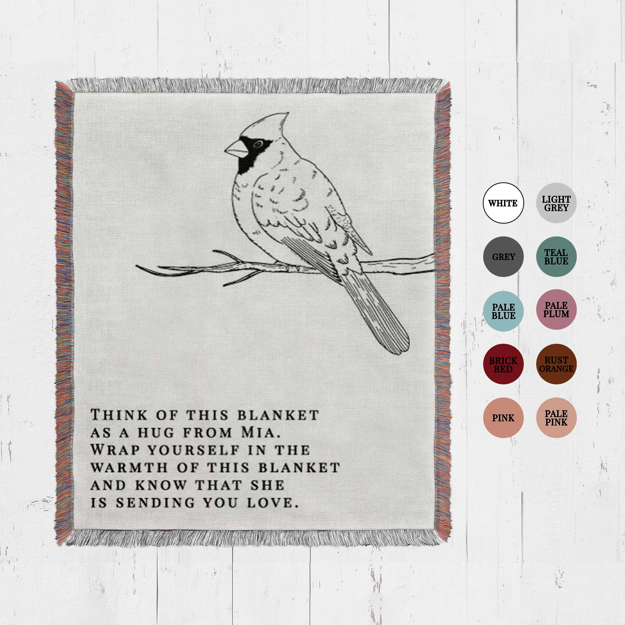 Custom Memorial Blanket Cardinal Gift bird keepsake gift, sympathy, grief bereavement gift for loss of father mom dad woven throw blanket
