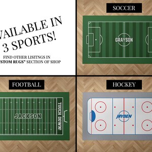 custom sport field rink rug options: hockey, soccer and football
