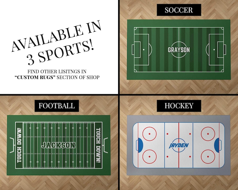 custom sport field rink rug options: hockey, soccer and football