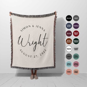 Personalized Wedding Blanket Keepsake Gift, Custom Cotton Anniversary Gift, woven Throw with names, Engagement Gift for couples, newlyweds