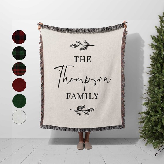 Custom Boho Christmas Woven Blanket Black and White Tapestry Throw Personalized With Family Name Farmhouse Holiday Home Decor Gift for Her Etsy UK