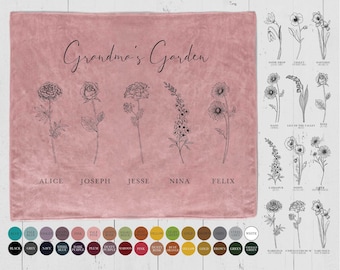 Personalized Grandma&#39;s Garden Blanket: Custom Birth Month Flower Throw
