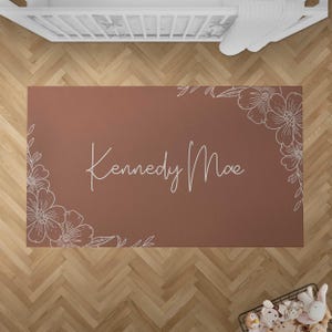 Custom Floral Play Mat: Washable Kids Rug, Personalized Nursery Decor with Name
