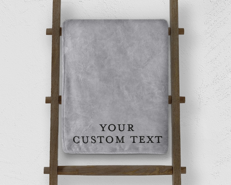 grey custom blanket with custom text