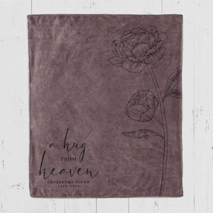 Custom memorial bereavement throw blanket personalized with name and birth flower. Gift for loss of mother, father, grandfather, grandmother or friend.