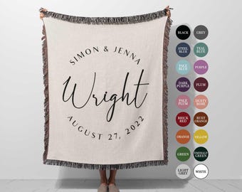 Personalized Wedding Throw Blanket, Custom Cotton Anniversary Gift, Keepsake Woven Throw for Couple
