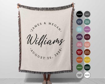 Personalized Wedding Blanket: Custom Cotton Woven Throw, Anniversary Gift