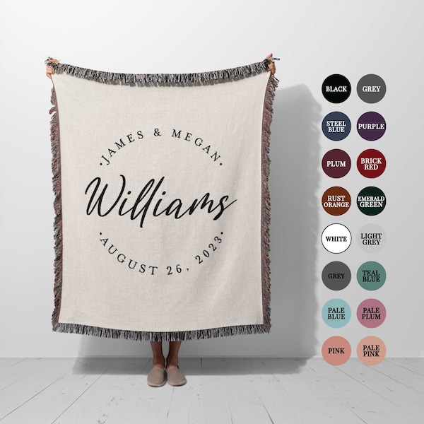 Custom Wedding Blanket Keepsake Gift, Personalized Cotton Anniversary Gift, woven Throw with names, Engagement Gift for couples, newlyweds