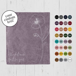 Custom text Blanket Violet Flower Purple personalized fleece throw for adults customize with name bible verse february birth month gift mom