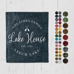Custom Lake House Blanket Decor gifts, Personalized throw blanket with family name housewarming gift for lakehouse owner customized location
