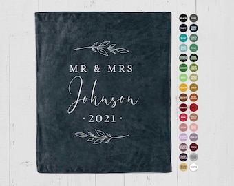 Personalized Mr and Mrs Throw Blanket, Custom Wedding Anniversary Gift for Couple