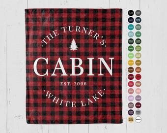 Personalized Cabin Blanket: Buffalo Plaid Family Name Throw