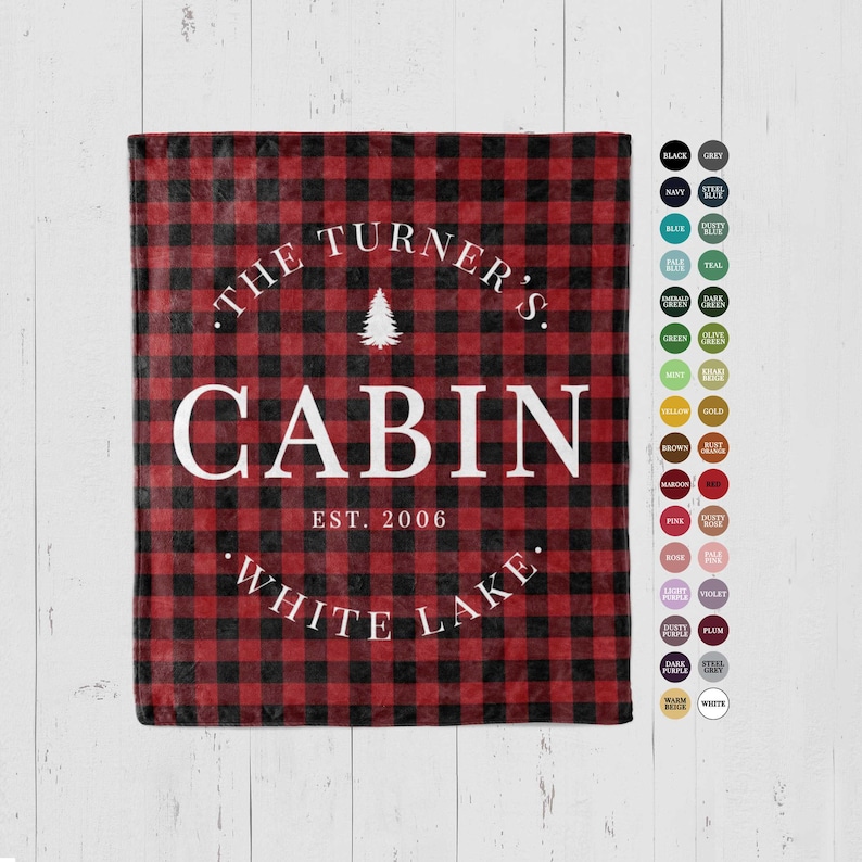 Custom Cabin Décor Blanket Personalized family name buffalo plaid