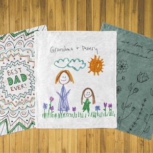 Custom Kids Artwork Blanket gift with childrens art drawing on blanket, fathers day gift, keepsake gifts for grandpa from kids grandkids