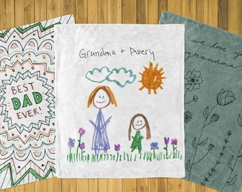 Custom Kids Artwork Blanket gift with childrens art drawing on blanket, grandparents gift, mothers day gifts for grandma from kids grandkids