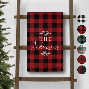 Personalized Christmas Blanket, Custom Plaid Throw Blankets, Christmas gift, last name blanket, holiday décor, buffalo plaid, gift for mom