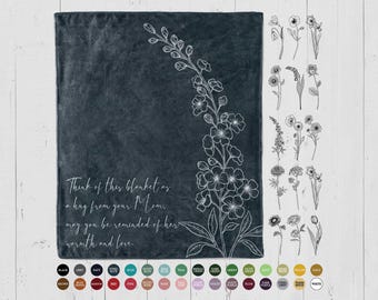 Personalized Memorial Blanket: Custom Flower Throw, Sympathy Bereavement Gift for Loss of Mother