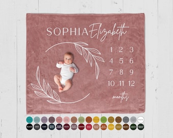 Personalized Baby Milestone Blanket, Boho Month Tracker, Photo Prop