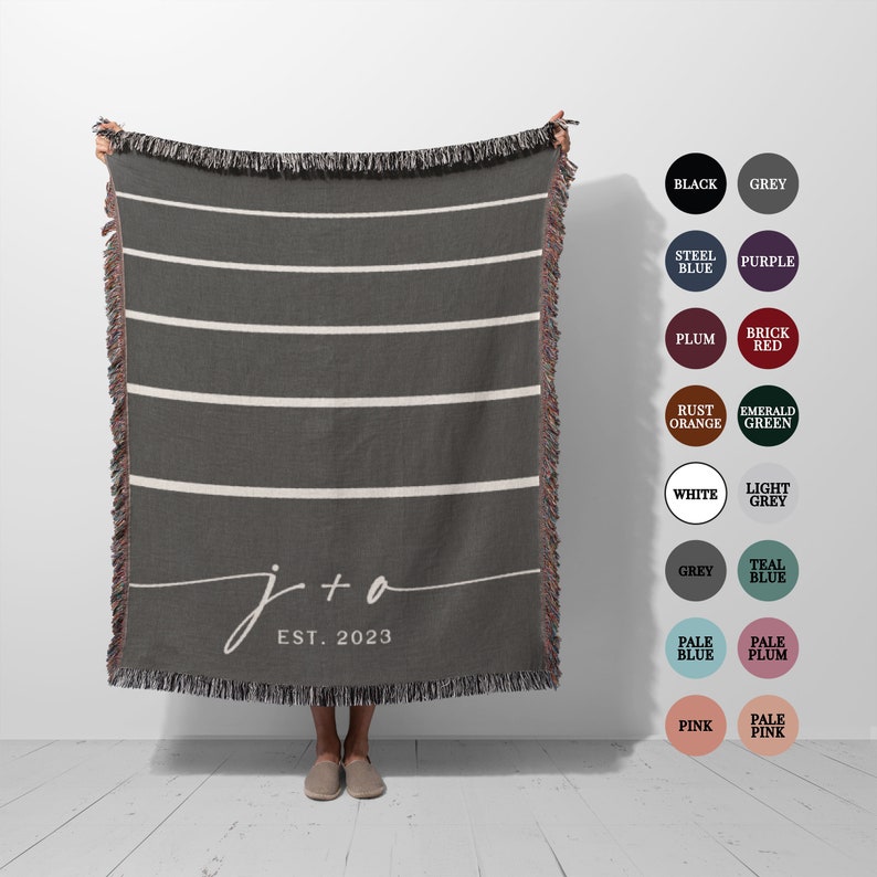 Personalized Wedding Blanket Keepsake Gift, Custom Cotton Anniversary Gift, striped woven Throw with initials, Engagement Gift for couples