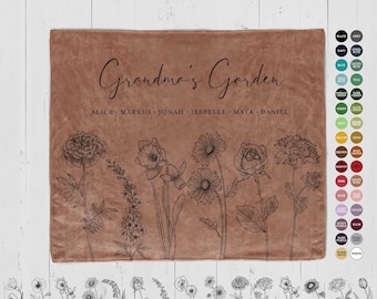 Personalisierte Omas Gartendecke: Geburtsblumen-Enkelnamen, personalisiertes Geschenk für Mama, Nana