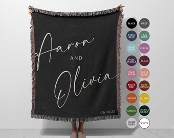 Wedding Blanket with Names: Custom Woven Throw, Couples Cotton Anniversary Gift, Personalized Keepsake