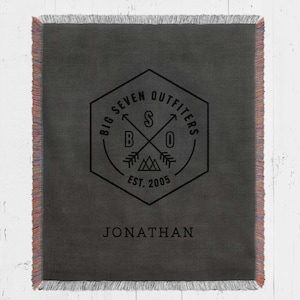 Custom Logo Blanket personalized with text, woven throw corporate gift for employee retirement or promotion