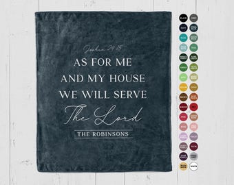 Personalized Family Bible Verse Blanket: Joshua 24 15, Custom Christian Throw with Scripture, As for me and My House we will serve the Lord