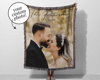 Custom Wedding Photo Blanket: Personalized Cotton Anniversary Gift, Keepsake Throw for Couple
