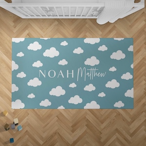 Baby Teppich Spieldecke Wolke mit Name, Wolke Himmel Spieldecke, Spielzimmer Teppich, waschbarer Teppich für Mädchen oder Junge, blauer Teppich für Mädchen und Jungen